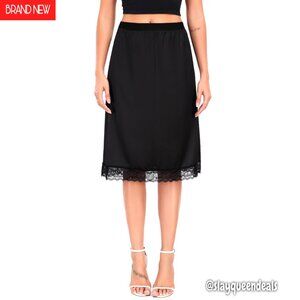 Satin Half Slip with Lace Hem Anti-Static Underskirt S-3XL